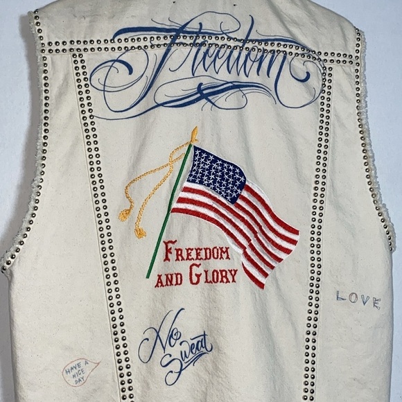 Hilfiger Collection Studded Jean Vest NWT Women 4 Ivory American Flag Embroidery - Picture 12 of 15